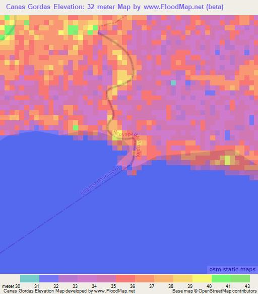 Canas Gordas,Nicaragua Elevation Map