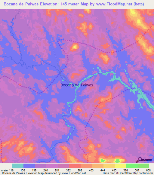 Bocana de Paiwas,Nicaragua Elevation Map