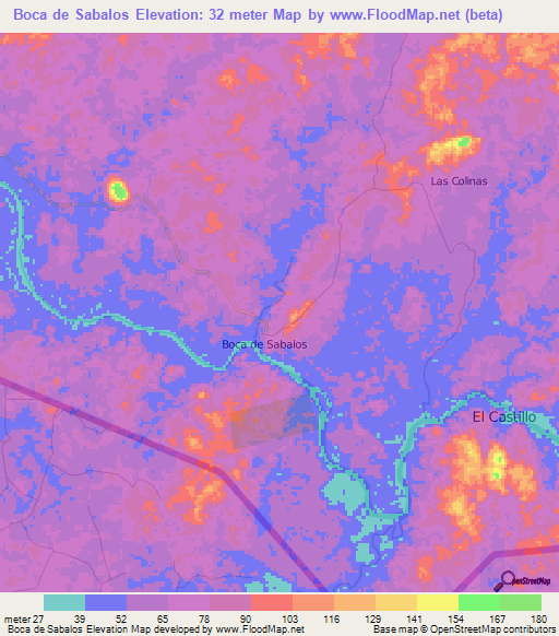 Boca de Sabalos,Nicaragua Elevation Map