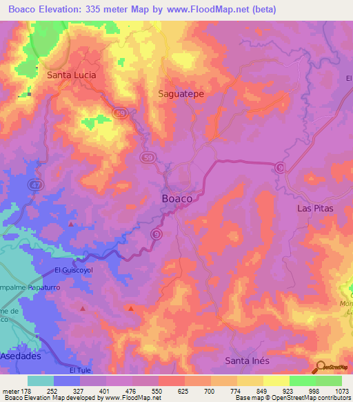 Boaco,Nicaragua Elevation Map