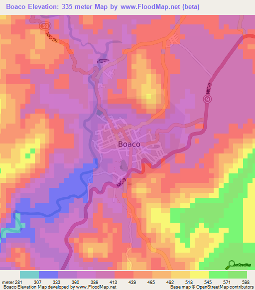 Boaco,Nicaragua Elevation Map