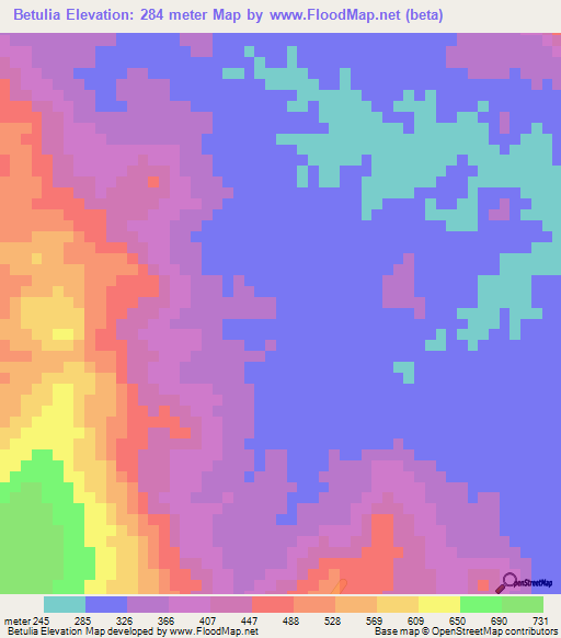 Betulia,Nicaragua Elevation Map