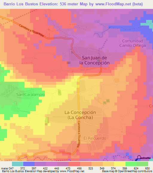 Barrio Los Bustos,Nicaragua Elevation Map