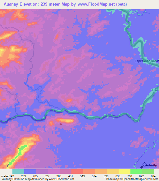 Auanay,Nicaragua Elevation Map