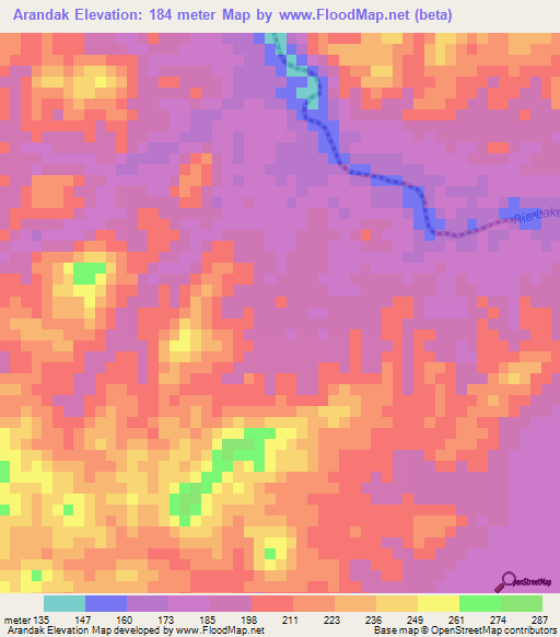 Arandak,Nicaragua Elevation Map