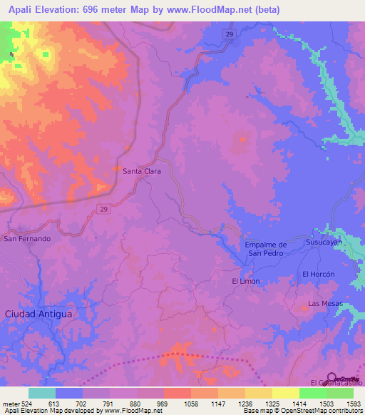 Apali,Nicaragua Elevation Map