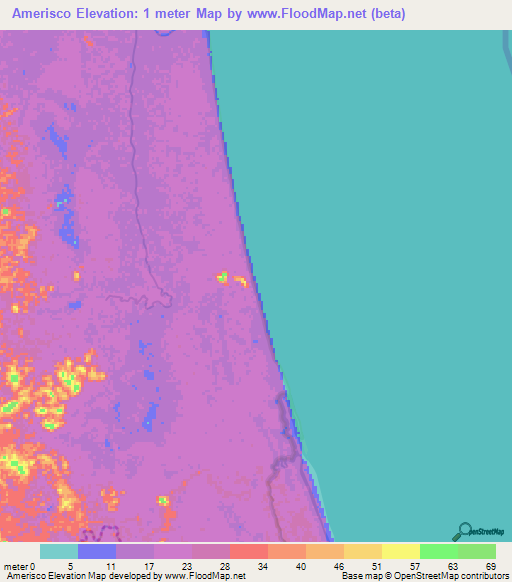 Amerisco,Nicaragua Elevation Map