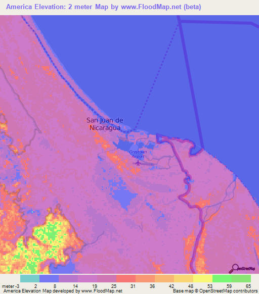 America,Nicaragua Elevation Map