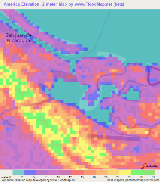 America,Nicaragua Elevation Map
