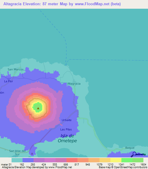 Altagracia,Nicaragua Elevation Map