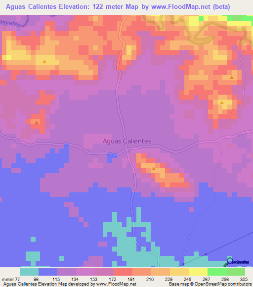 Aguas Calientes,Nicaragua Elevation Map