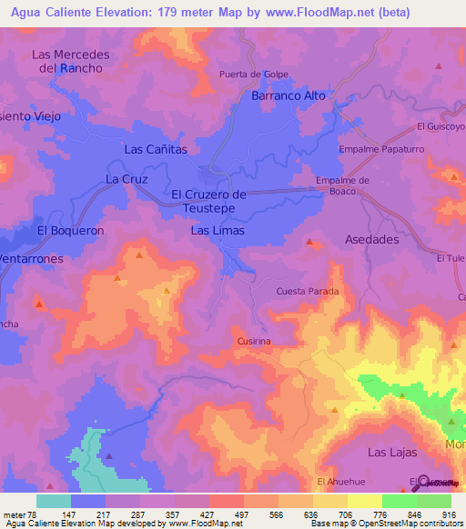Agua Caliente,Nicaragua Elevation Map