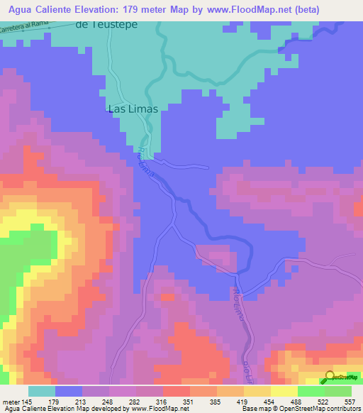 Agua Caliente,Nicaragua Elevation Map