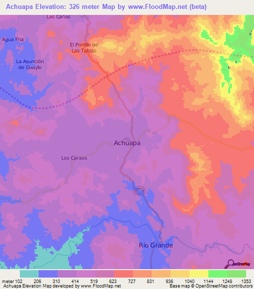 Achuapa,Nicaragua Elevation Map