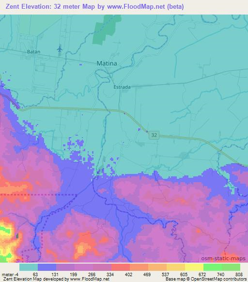 Zent,Costa Rica Elevation Map