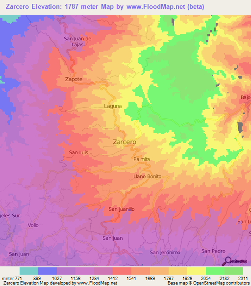 Zarcero,Costa Rica Elevation Map