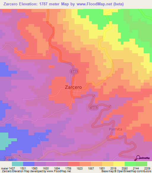 Zarcero,Costa Rica Elevation Map