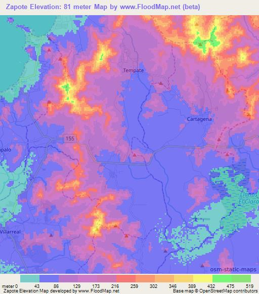 Zapote,Costa Rica Elevation Map