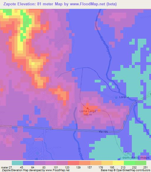 Zapote,Costa Rica Elevation Map