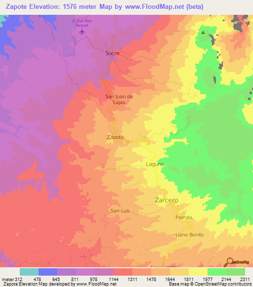 Zapote,Costa Rica Elevation Map