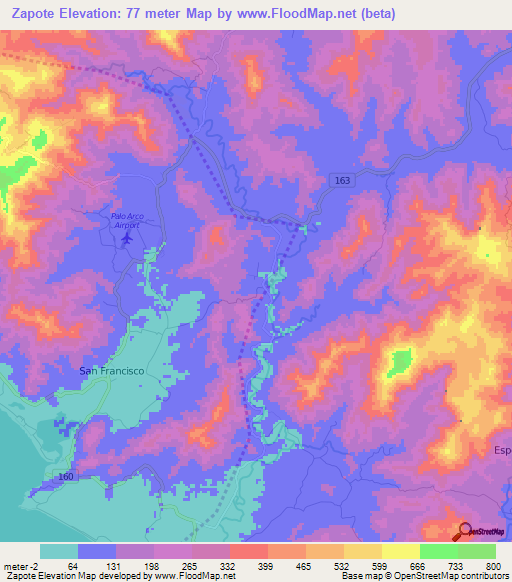 Zapote,Costa Rica Elevation Map
