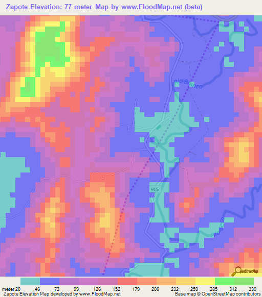Zapote,Costa Rica Elevation Map