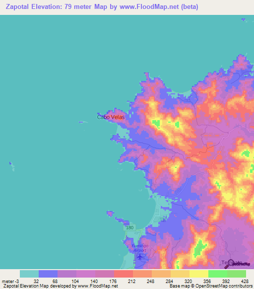 Zapotal,Costa Rica Elevation Map