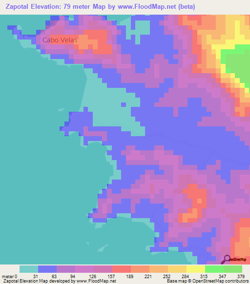 Zapotal,Costa Rica Elevation Map