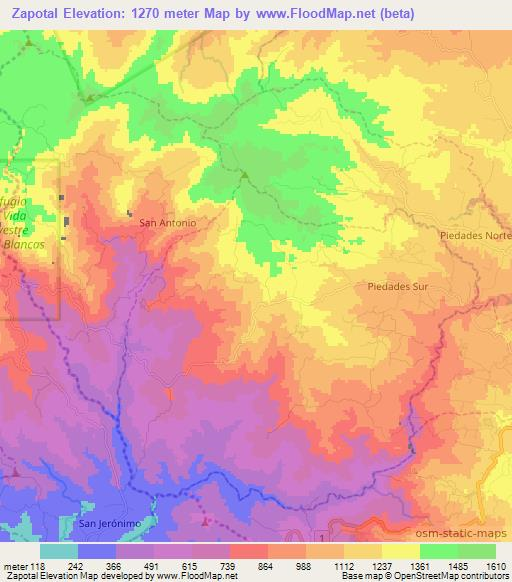 Zapotal,Costa Rica Elevation Map