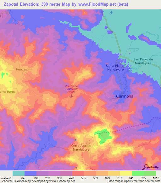 Zapotal,Costa Rica Elevation Map