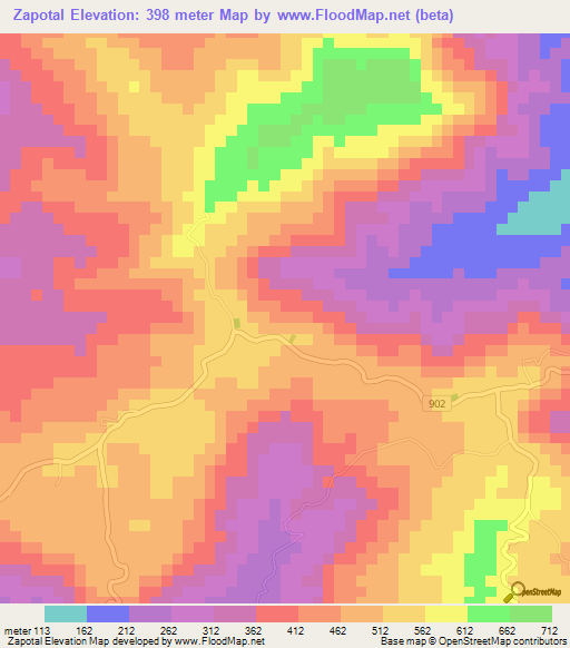 Zapotal,Costa Rica Elevation Map