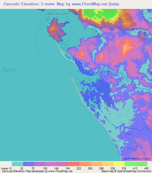 Zancudo,Costa Rica Elevation Map