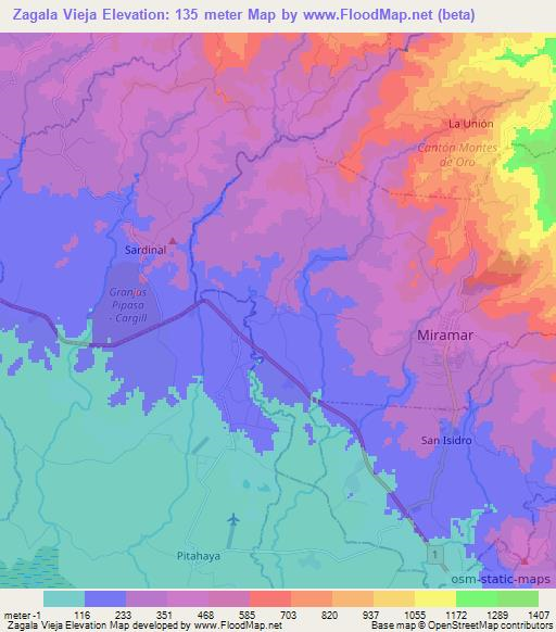 Zagala Vieja,Costa Rica Elevation Map