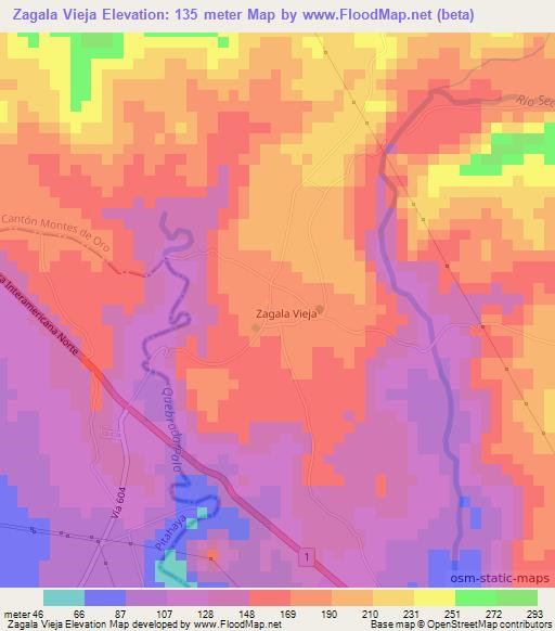 Zagala Vieja,Costa Rica Elevation Map