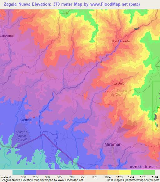 Zagala Nueva,Costa Rica Elevation Map