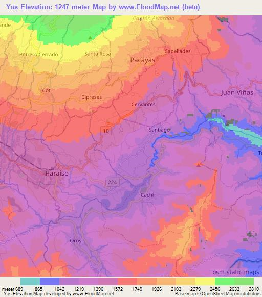Yas,Costa Rica Elevation Map