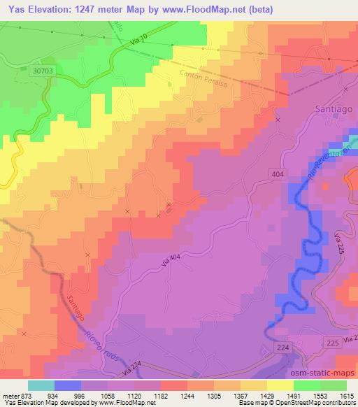 Yas,Costa Rica Elevation Map