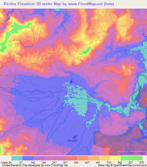 Xiroles,Costa Rica Elevation Map