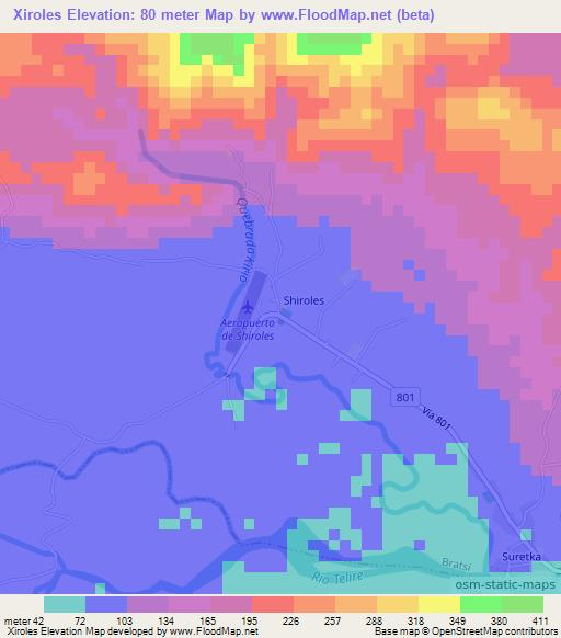 Xiroles,Costa Rica Elevation Map