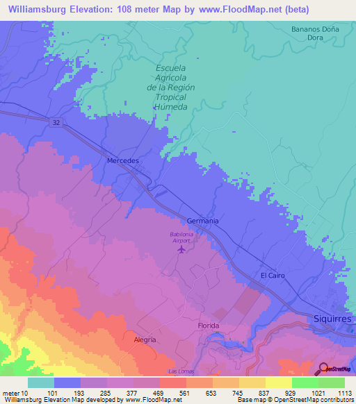 Williamsburg,Costa Rica Elevation Map