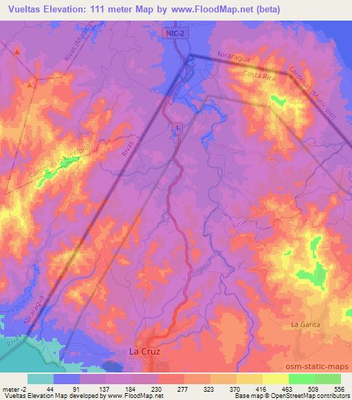 Vueltas,Costa Rica Elevation Map