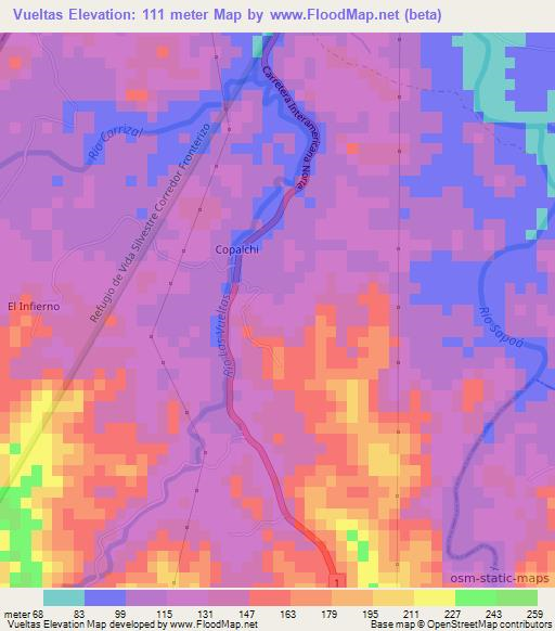 Vueltas,Costa Rica Elevation Map