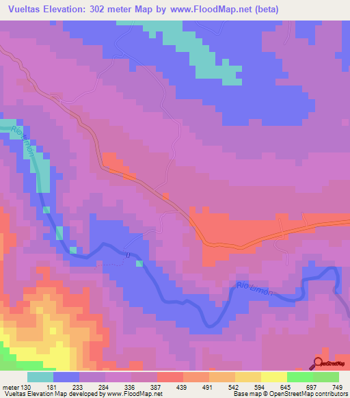 Vueltas,Costa Rica Elevation Map
