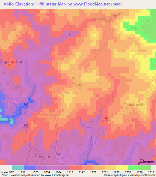 Volio,Costa Rica Elevation Map