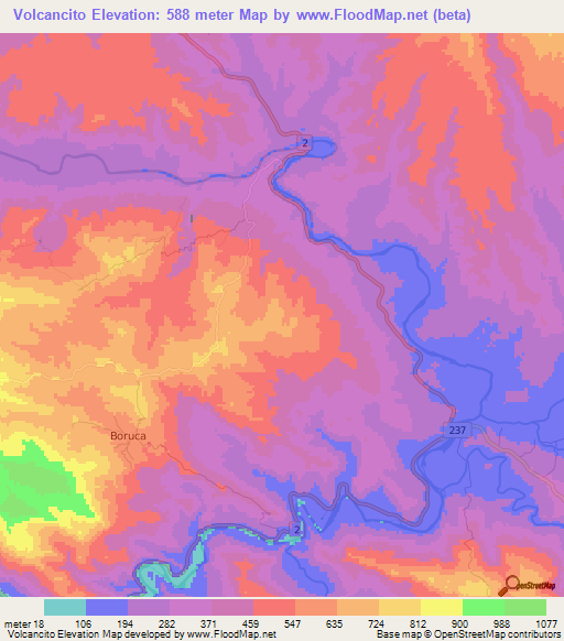 Volcancito,Costa Rica Elevation Map