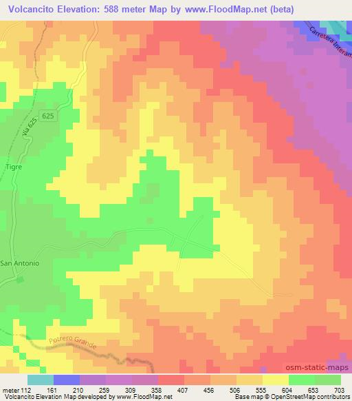 Volcancito,Costa Rica Elevation Map