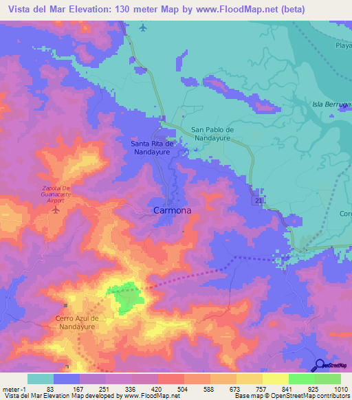 Vista del Mar,Costa Rica Elevation Map