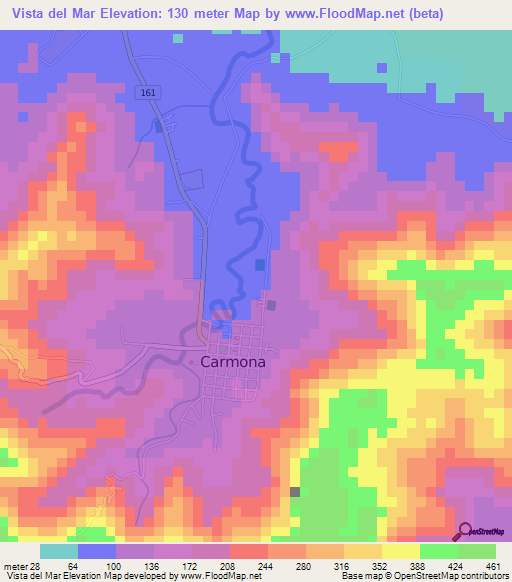 Vista del Mar,Costa Rica Elevation Map