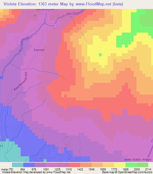 Violeta,Costa Rica Elevation Map
