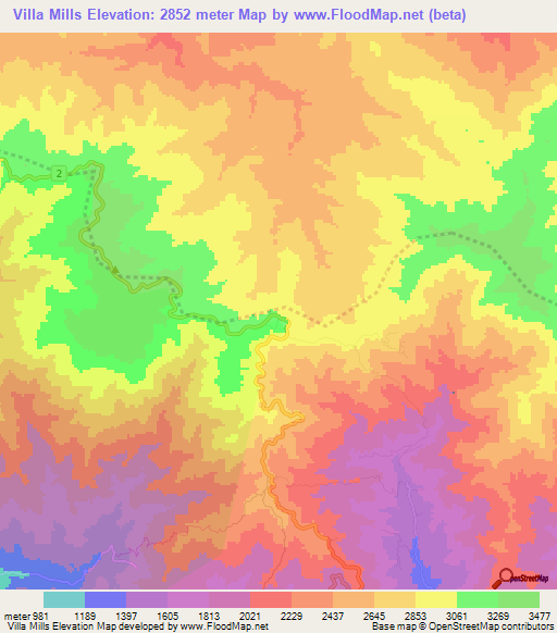 Villa Mills,Costa Rica Elevation Map